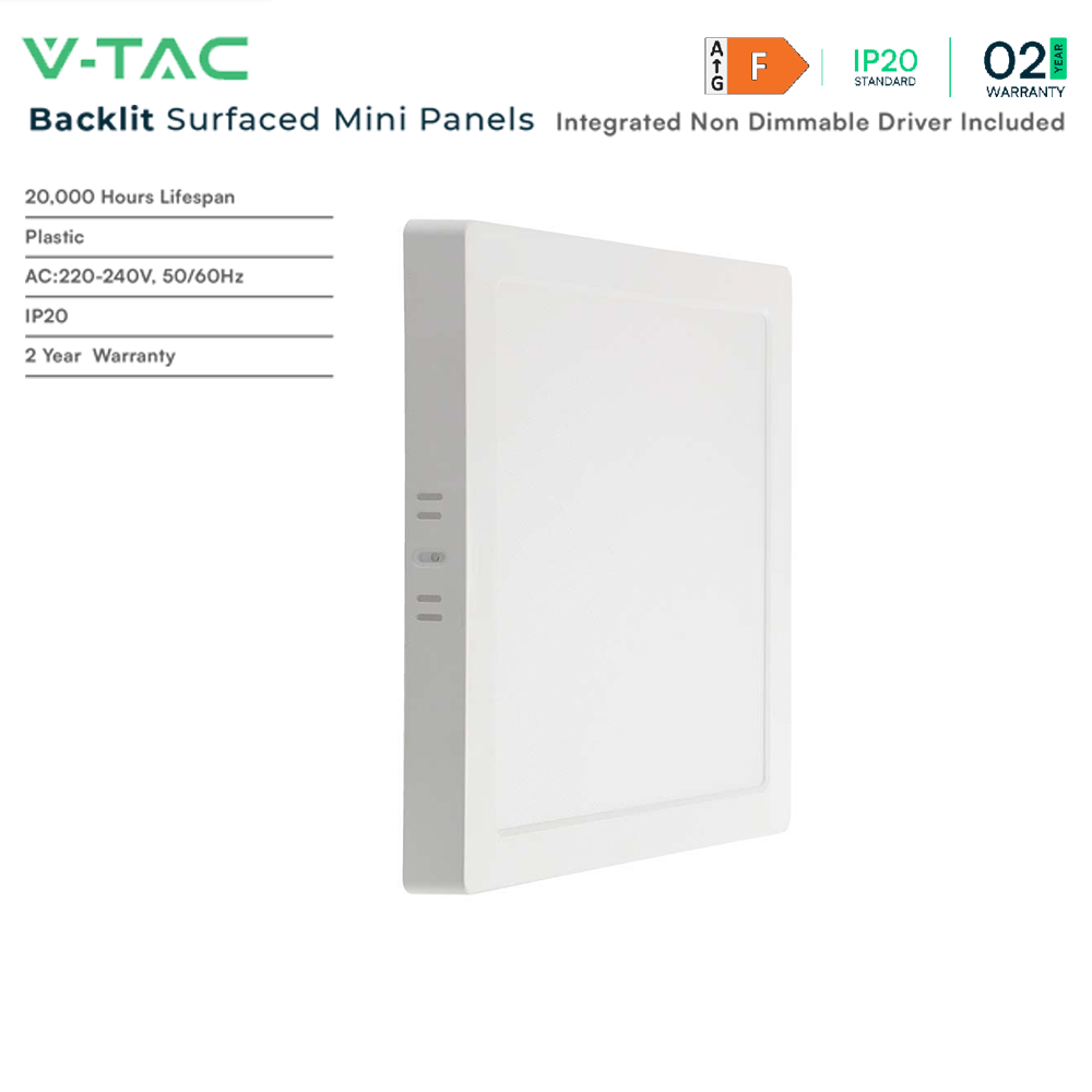 V-TAC Square  LED Backlit Surface Mounted Mini Panel - Multi Wattage - with Colour Temperature Options- Energy Efficient Lighting