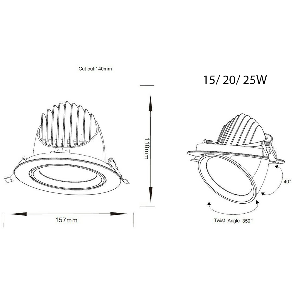 Knightbridges SARA LED Downlight Recessed Tri-Wattage & CCT Scoop Light