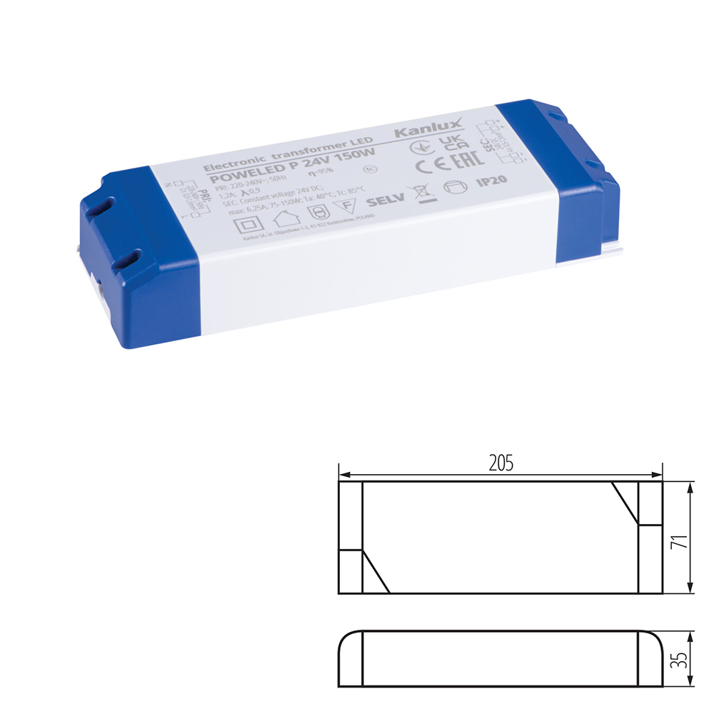Kanlux POWELED LED Electronic Transformer Driver 24V DC Indoor Power Supply Strip 240V AC to DC 30W/60W/100W/150W/200W