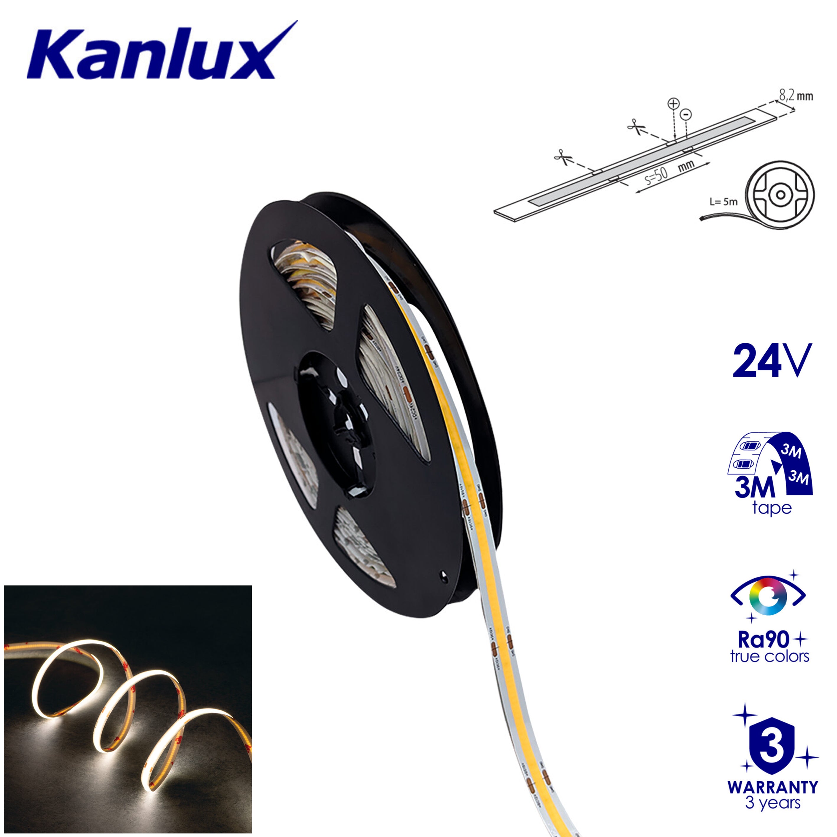 Exclusive Offer - Limited Time Only! Premium Kanlux 5M LCOB 24V LED Strip 10W/M Cool White IP65 - Energy Efficient with 3 Years Warranty