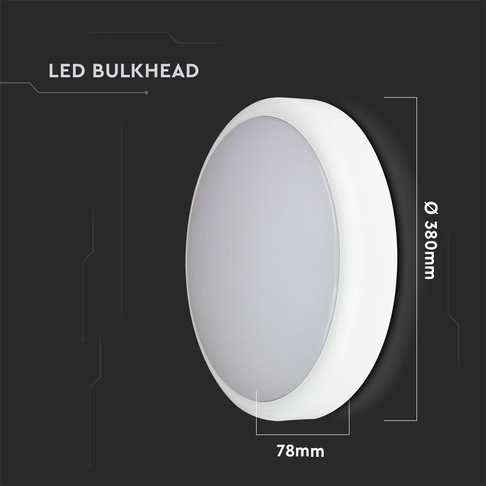 V-TAC VT-24 LED IP65 Slim Line LED Bulkhead Large Base Light 20W CCT 3 IN 1 with Samsung Chip, Sensor & Emergency Options