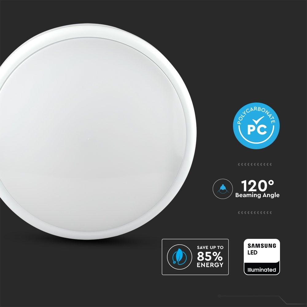 V-TAC VT-24 LED IP65 Slim Line LED Bulkhead Large Base Light 20W CCT 3 IN 1 with Samsung Chip, Sensor & Emergency Options