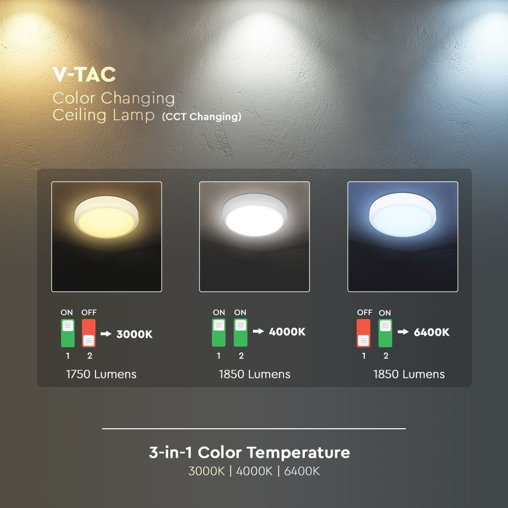V-TAC VT-24 LED IP65 Slim Line LED Bulkhead Large Base Light 20W CCT 3 IN 1 with Samsung Chip, Sensor & Emergency Options