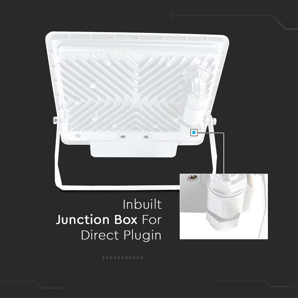 V-TAC VT-158S-1 PIR Motion Sensor Floodlight – IP65 Waterproof Outdoor LED with Samsung Chip - 1m Flex, Multi Wattage & Colour Option, White Body