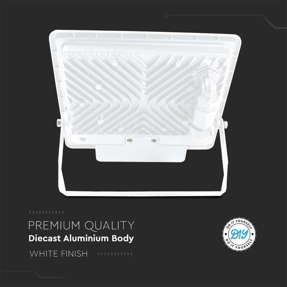 V-TAC VT-158S-1 PIR Motion Sensor Floodlight – IP65 Waterproof Outdoor LED with Samsung Chip - 1m Flex, Multi Wattage & Colour Option, White Body