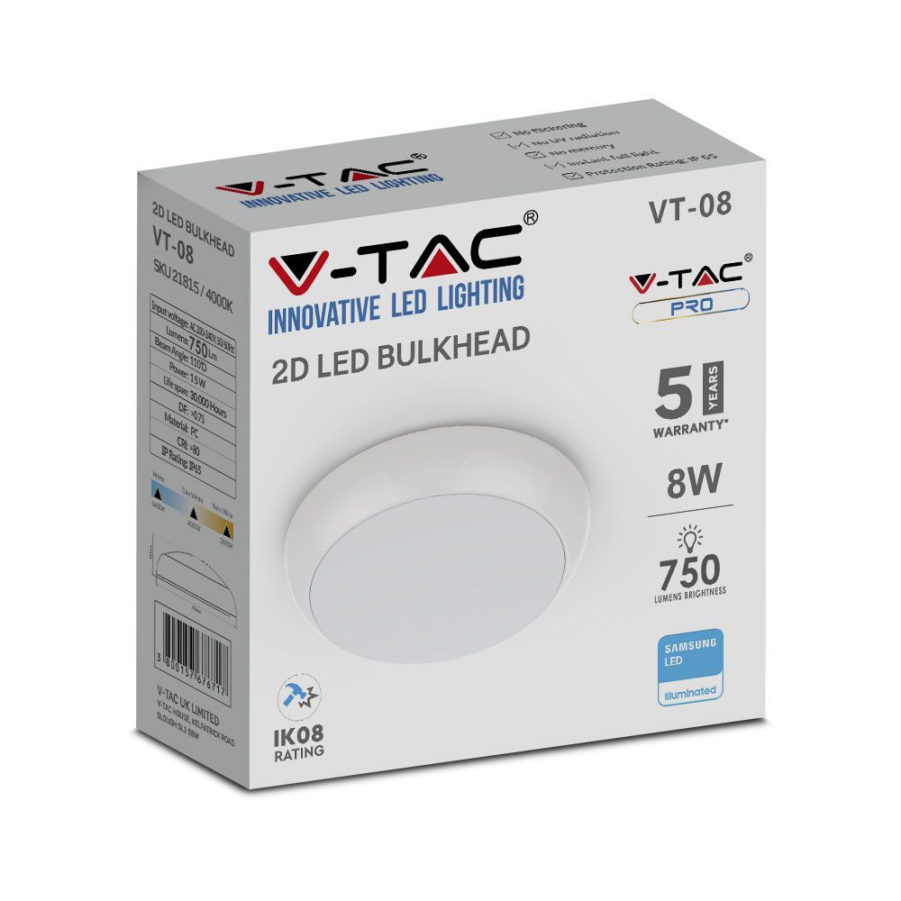 V-TAC VT Series LED Surface Mounted Bulkhead Dome Lights 4000k with Samsung Chips - With Sensor, Emergency Option