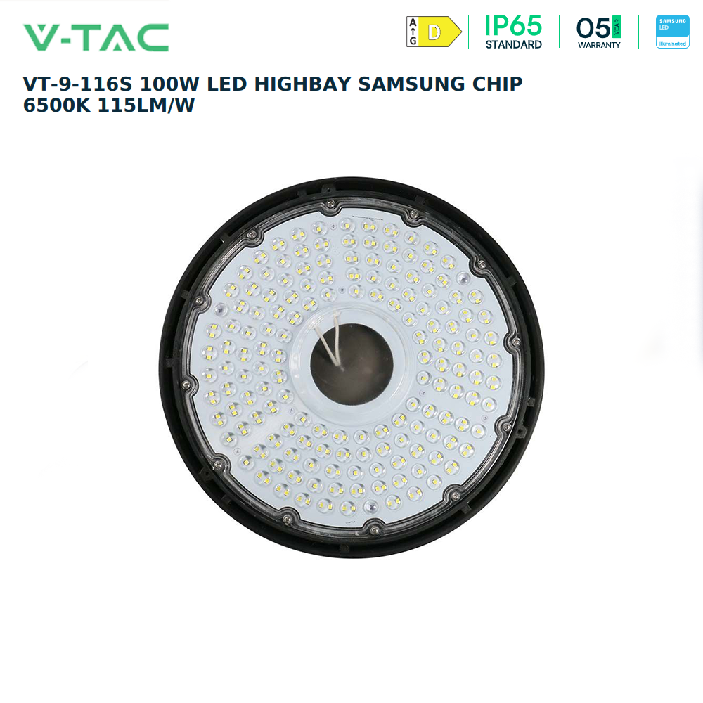 VTAC VT-9-116S 100W UFO LED Highbay Light – IP65 Samsung Chip, 6500K, Industrial & Commercial Warehouse Use