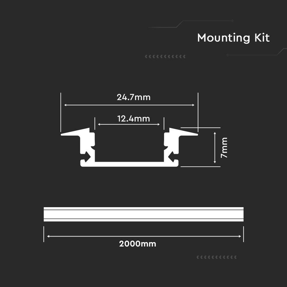 V-TAC VT-8156 Recessed LED Strip Tape Mounting Profile Silver Aluminum Housing Kit for Plaster Board with Diffuser - Under Cabinet Lighting Multiple Sizes Available