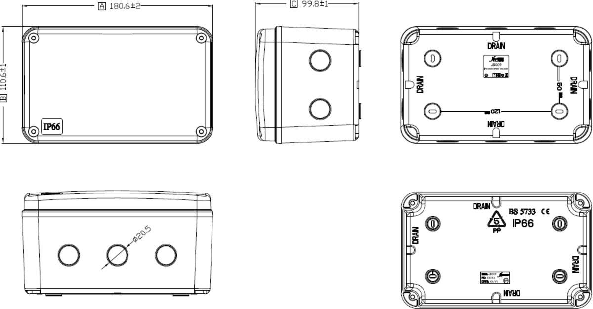 IP66 Outdoor Electrical Enclosure – Black Polycarbonate Junction Box (Small, Medium, Large, X-Large) | IK06 | Class II | 2-Year Warranty