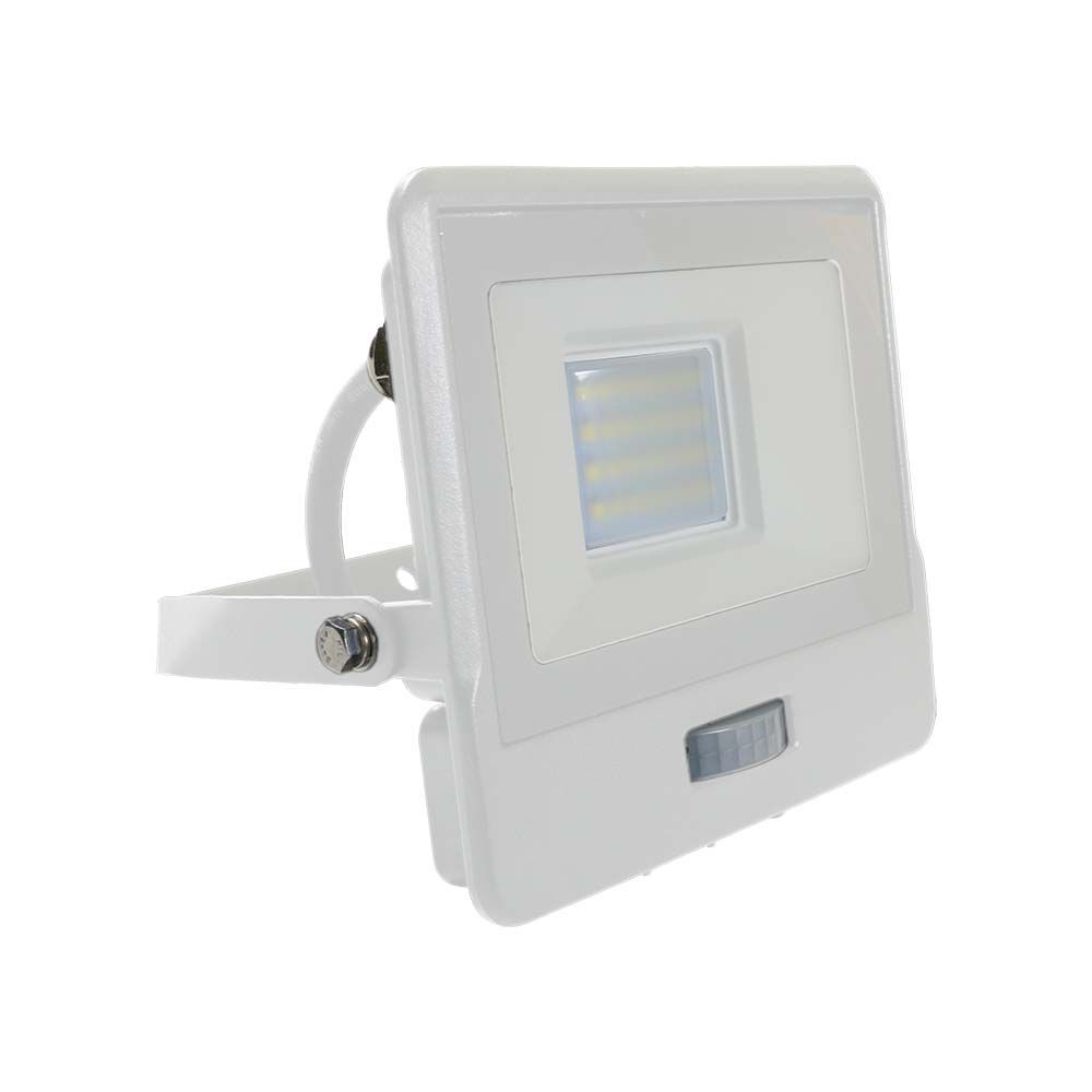 V-TAC VT-158S-1 PIR Motion Sensor Floodlight – IP65 Waterproof Outdoor LED with Samsung Chip - 1m Flex, Multi Wattage & Colour Option, White Body
