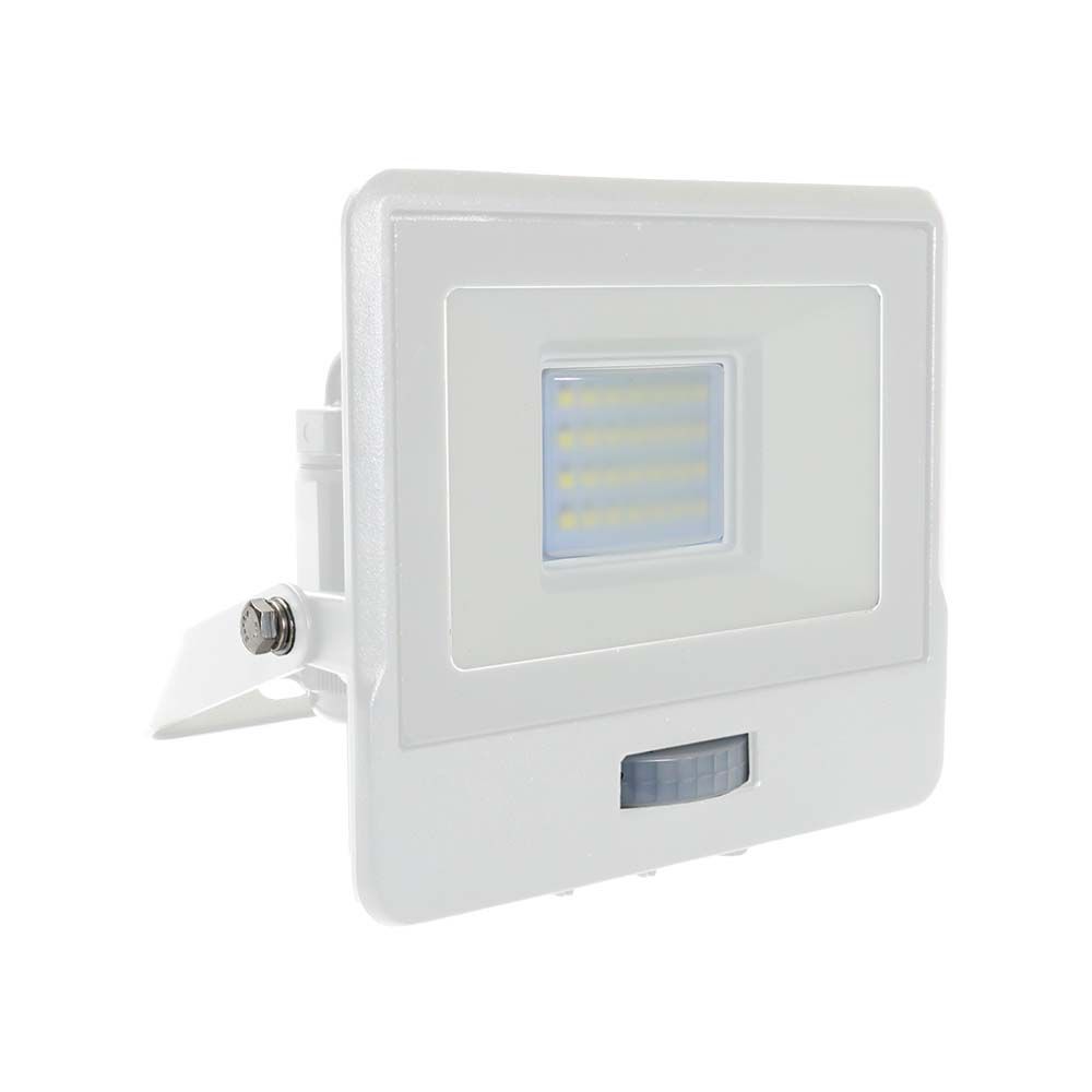 V-TAC VT-158S-1 PIR Motion Sensor Floodlight – IP65 Waterproof Outdoor LED with Samsung Chip - 1m Flex, Multi Wattage & Colour Option, White Body