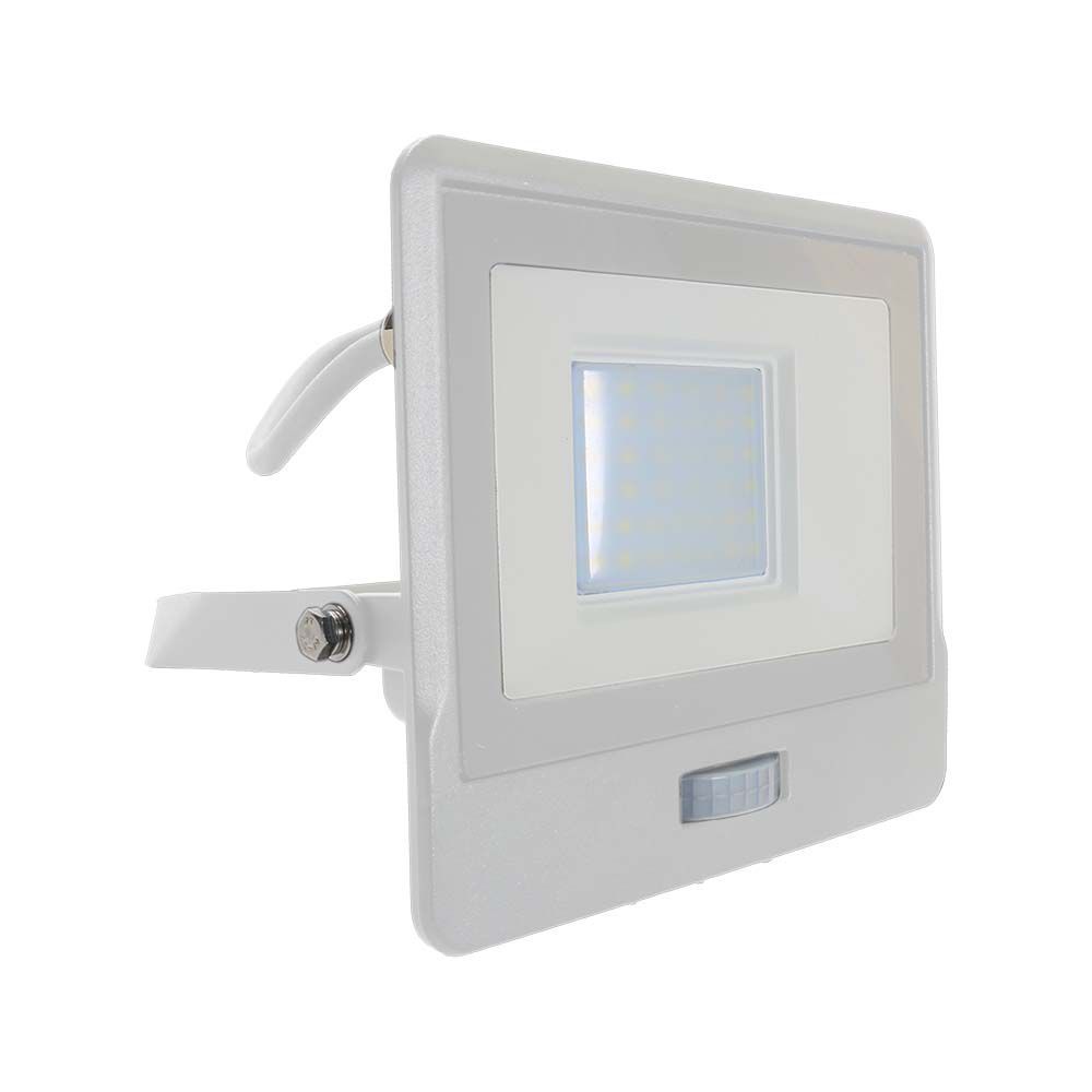 V-TAC VT-158S-1 PIR Motion Sensor Floodlight – IP65 Waterproof Outdoor LED with Samsung Chip - 1m Flex, Multi Wattage & Colour Option, White Body