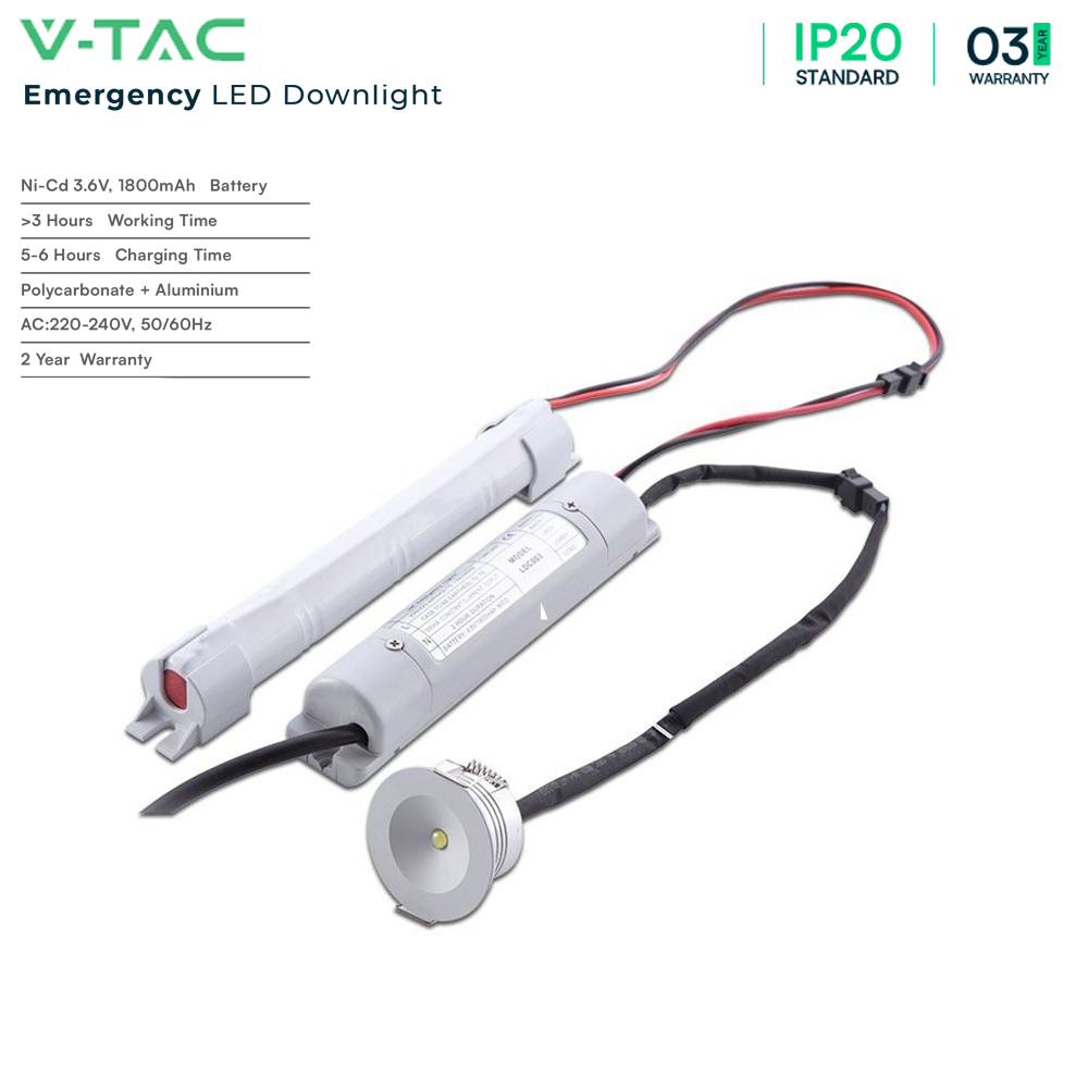 V-TAC VT-503 3W LED EMERGENCY DOWNLIGHT 5500K - IP20