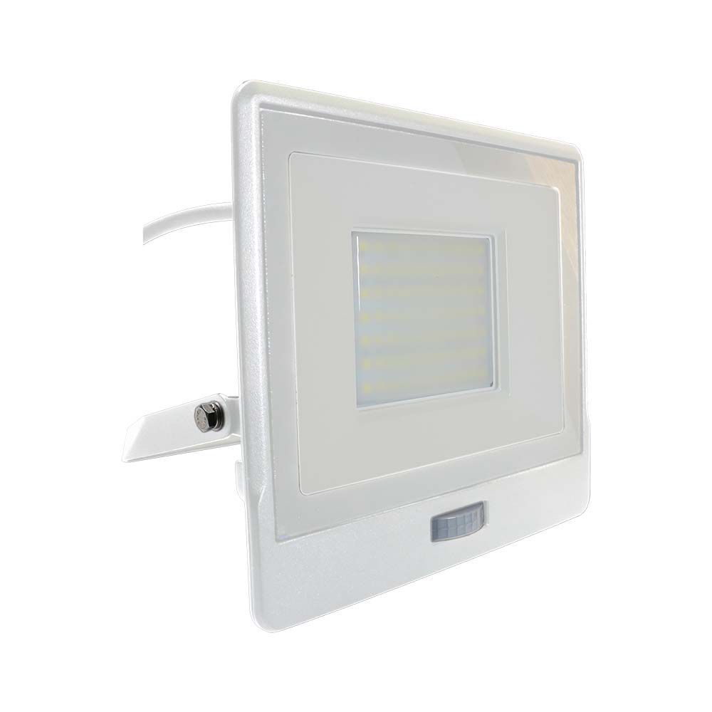 V-TAC VT-158S-1 PIR Motion Sensor Floodlight – IP65 Waterproof Outdoor LED with Samsung Chip - 1m Flex, Multi Wattage & Colour Option, White Body