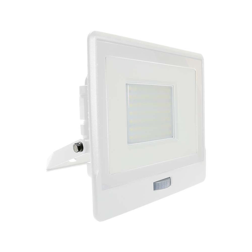 V-TAC VT-158S-1 PIR Motion Sensor Floodlight – IP65 Waterproof Outdoor LED with Samsung Chip - 1m Flex, Multi Wattage & Colour Option, White Body