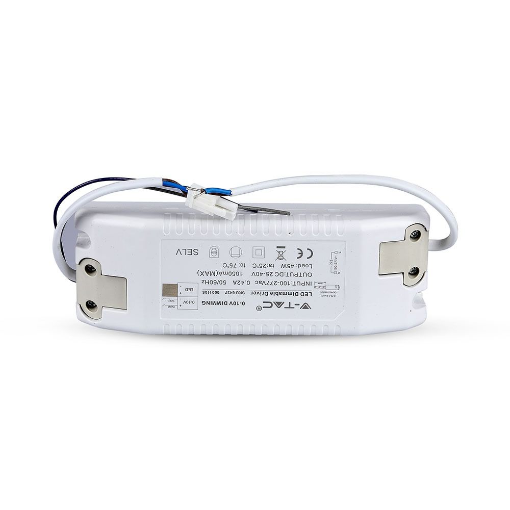 V-TAC - IP20 - 45W Dimmable LED Driver- 0-10V Control - AC 100-277V Input - DC 25-40V Output