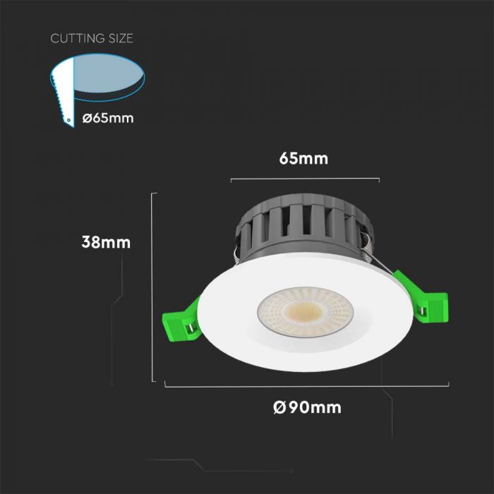 V-TAC Dual Wattage 5W 8W Universal IP65 LED Fire Rated Downlight Dimmable CCT - All in 1 Light
