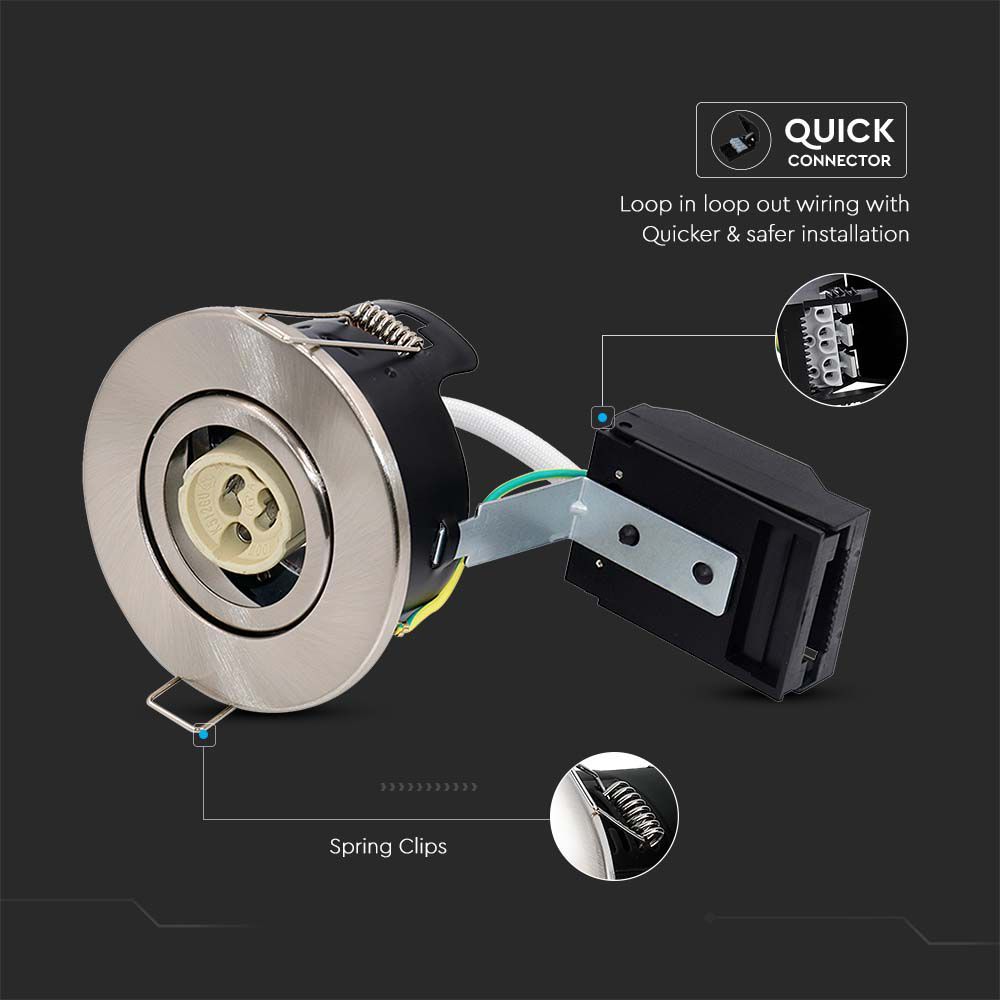 V-TAC GU10 LED Downlight  Fire Rated VT-703CL Tilt Canless  Spotlight - IP20 - Available in Satin Nickel, Chrome, Black, & White