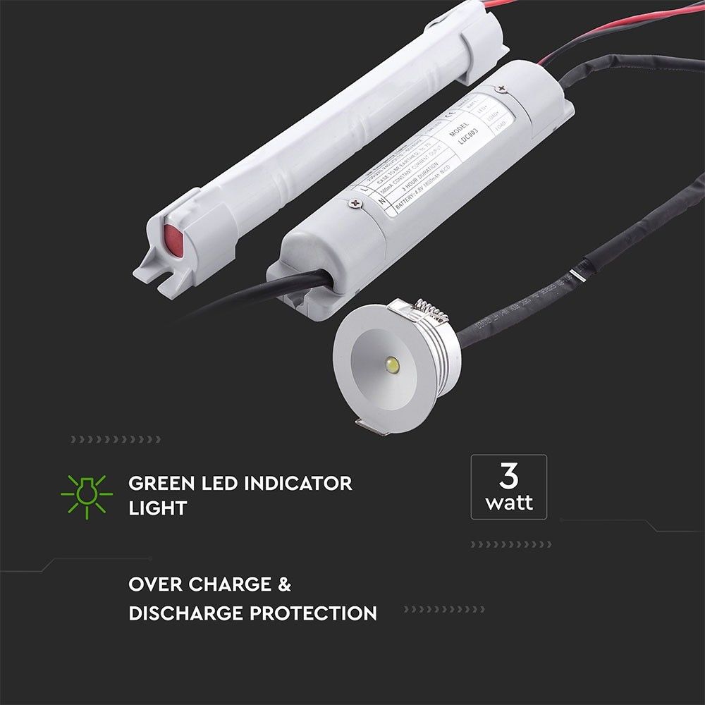 V-TAC VT-503 3W LED EMERGENCY DOWNLIGHT 5500K - IP20