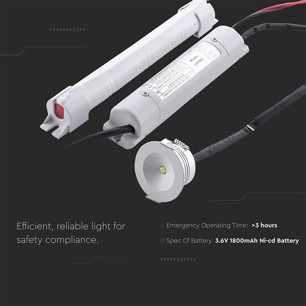 V-TAC VT-503 3W LED EMERGENCY DOWNLIGHT 5500K - IP20