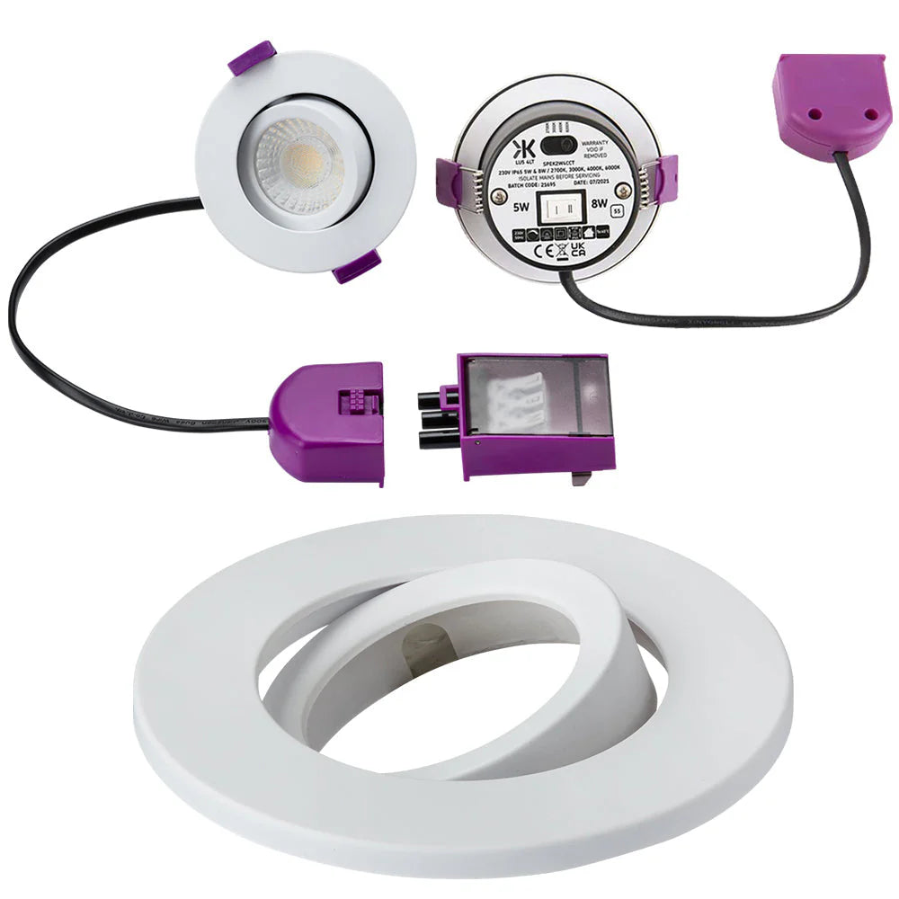 Knightsbridge SpektroLED Evo Tilt Fire Rated IP65 Downlight 5W/7W 4CCT Adjustable Tilt Angle Spotlight
