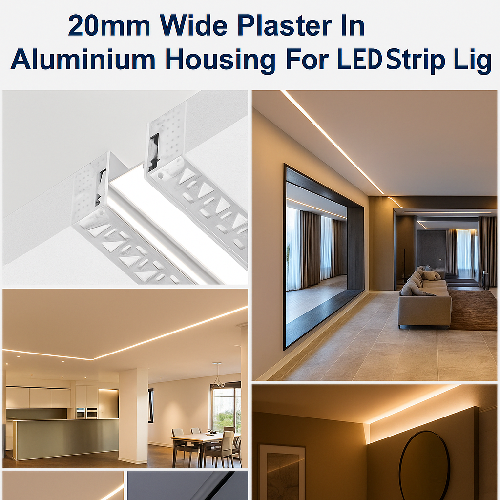 2m Plaster‑In LED Aluminium Channel (9mm & 20mm) – Milky Diffuser, Recessed Trimless Profile, Silver – VT‑8101 / VT‑8102