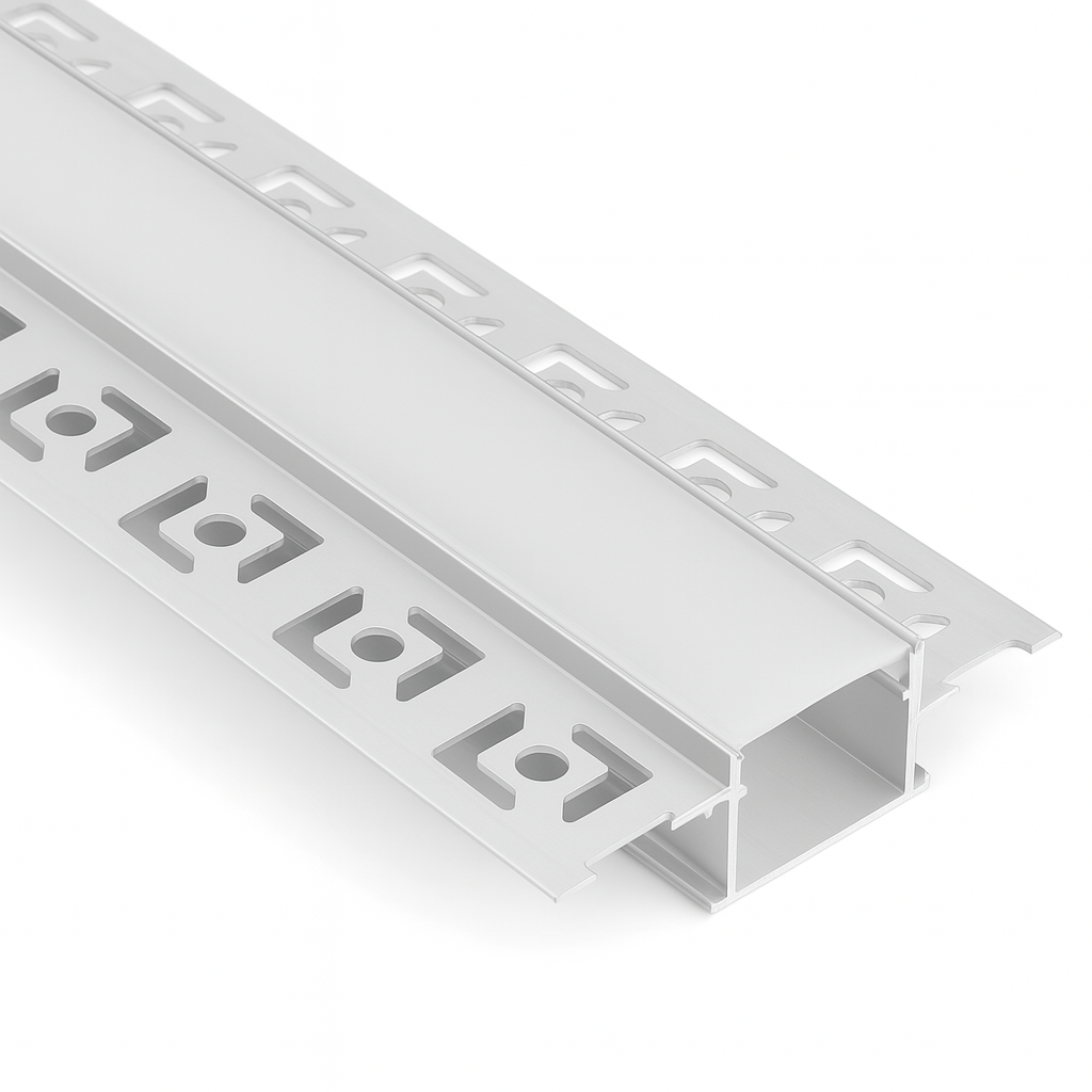 2m Plaster‑In LED Aluminium Channel (9mm & 20mm) – Milky Diffuser, Recessed Trimless Profile, Silver – VT‑8101 / VT‑8102