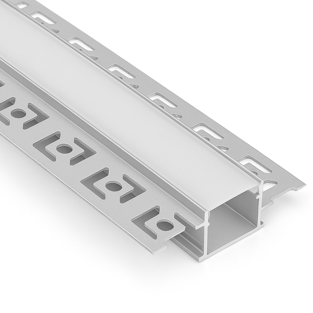 2m Plaster‑In LED Aluminium Channel (9mm & 20mm) – Milky Diffuser, Recessed Trimless Profile, Silver – VT‑8101 / VT‑8102