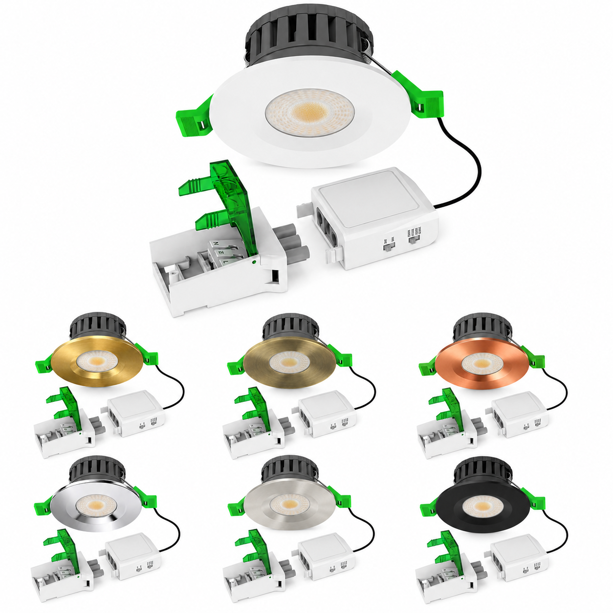 V-TAC 5W/8W IP65 Fire Rated LED Downlight Dimmable Multi CCT – White, Black, Chrome, Brass & Copper Bezels