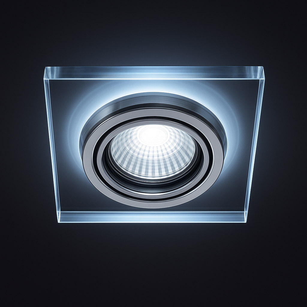 Kanlux SOREN Glass Recessed GU10 Downlight/Spotlight Holder with Decorative LED Halo – Square & Round, 3000K/6500K