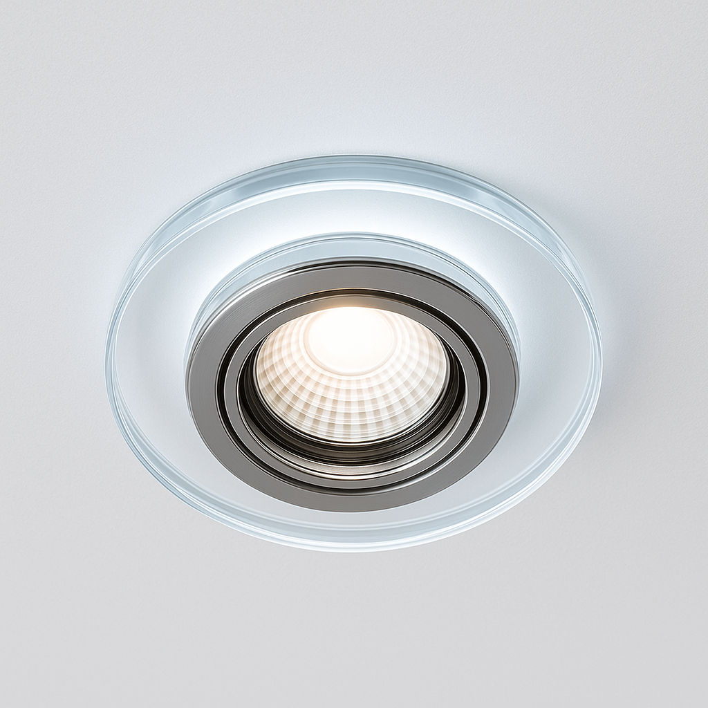 Kanlux SOREN Glass Recessed GU10 Downlight/Spotlight Holder with Decorative LED Halo – Square & Round, 3000K/6500K