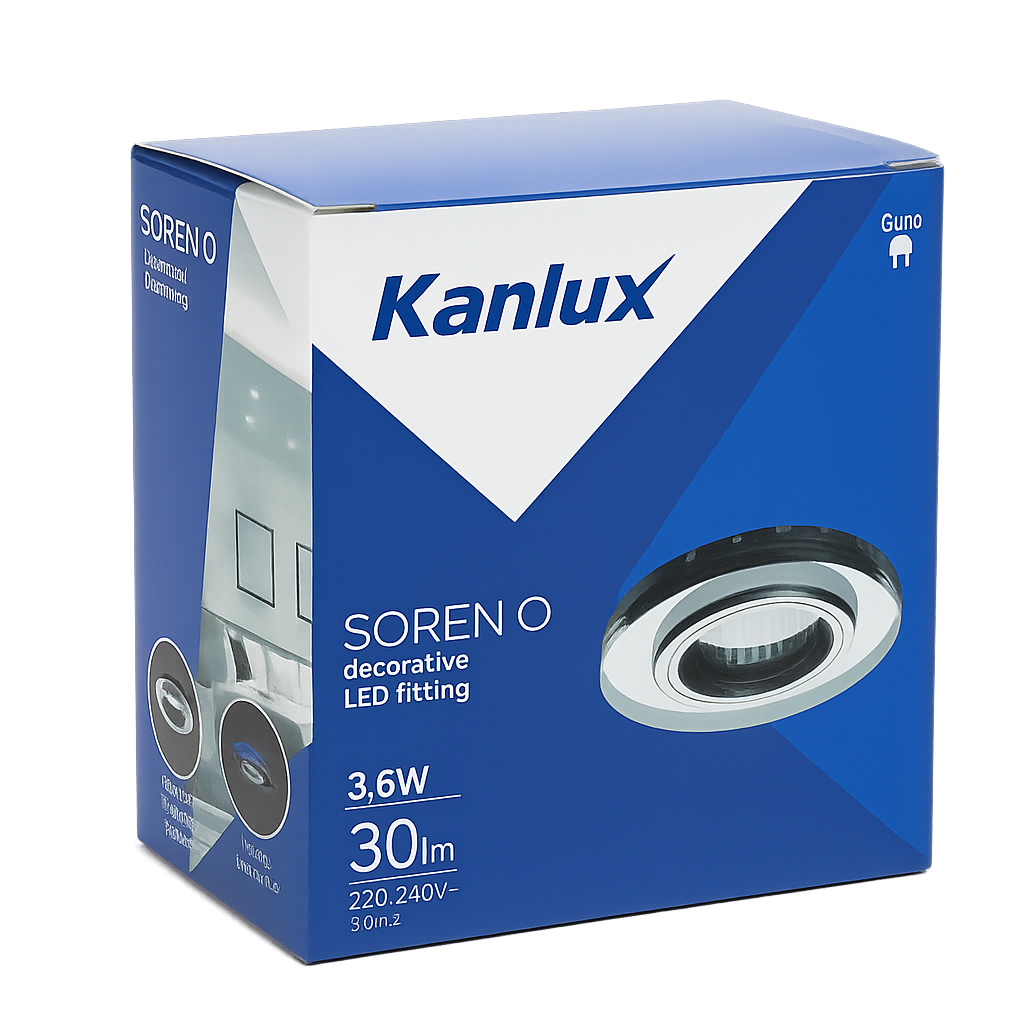 Kanlux SOREN Glass Recessed GU10 Downlight/Spotlight Holder with Decorative LED Halo – Square & Round, 3000K/6500K