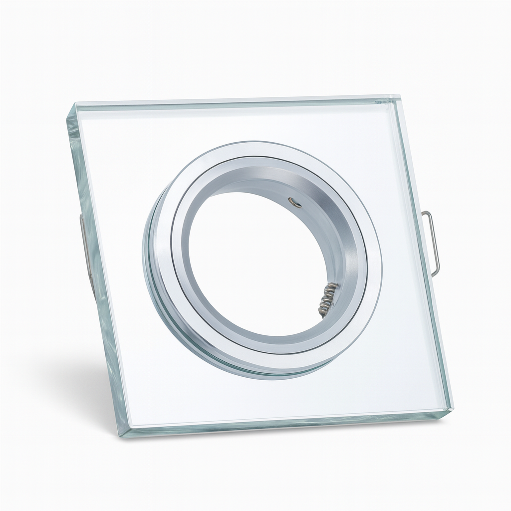 Kanlux SOREN Glass Recessed GU10 Downlight/Spotlight Holder with Decorative LED Halo – Square & Round, 3000K/6500K