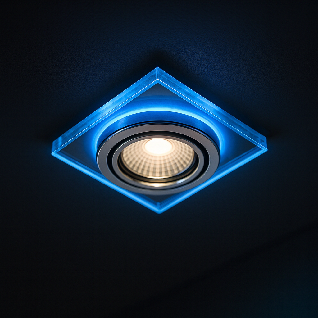 Kanlux SOREN Glass Recessed GU10 Downlight/Spotlight Holder with Decorative LED Halo – Square & Round, 3000K/6500K