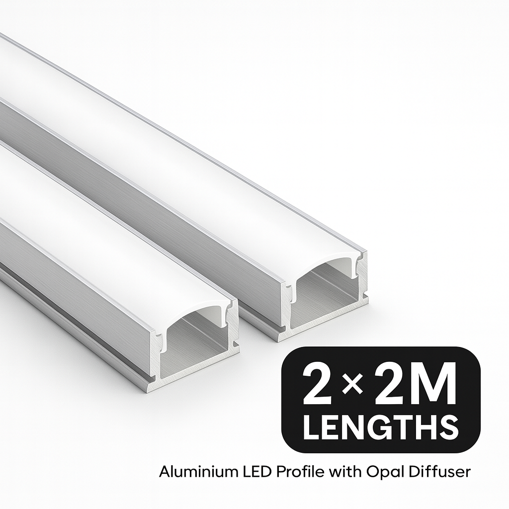 LED Strip Channel Kit 2m – Aluminium Surface-Mount with Milky Diffuser, Silver | VT-8113 (17.4×7mm) – Packs 2/5/10/20