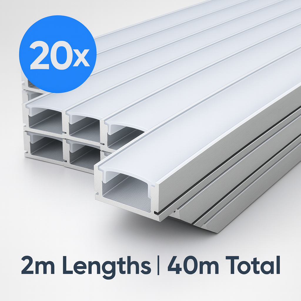 LED Strip Channel Kit 2m – Aluminium Surface-Mount with Milky Diffuser, Silver | VT-8113 (17.4×7mm) – Packs 2/5/10/20