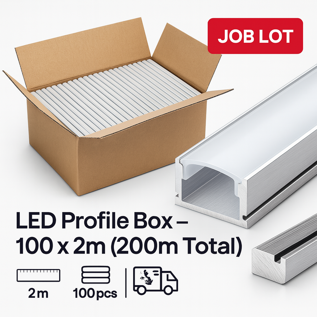 LED Strip Channel Kit 2m – Aluminium Surface-Mount with Milky Diffuser, Silver | VT-8113 (17.4×7mm) – Packs 2/5/10/20