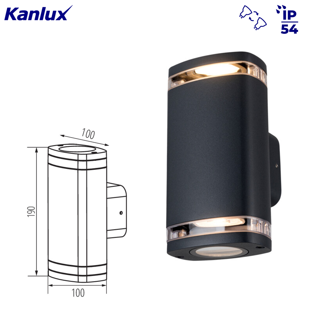 Kanlux ZEVI IP54 Modern Up Down GU10 LED Outdoor Wall Facade Light