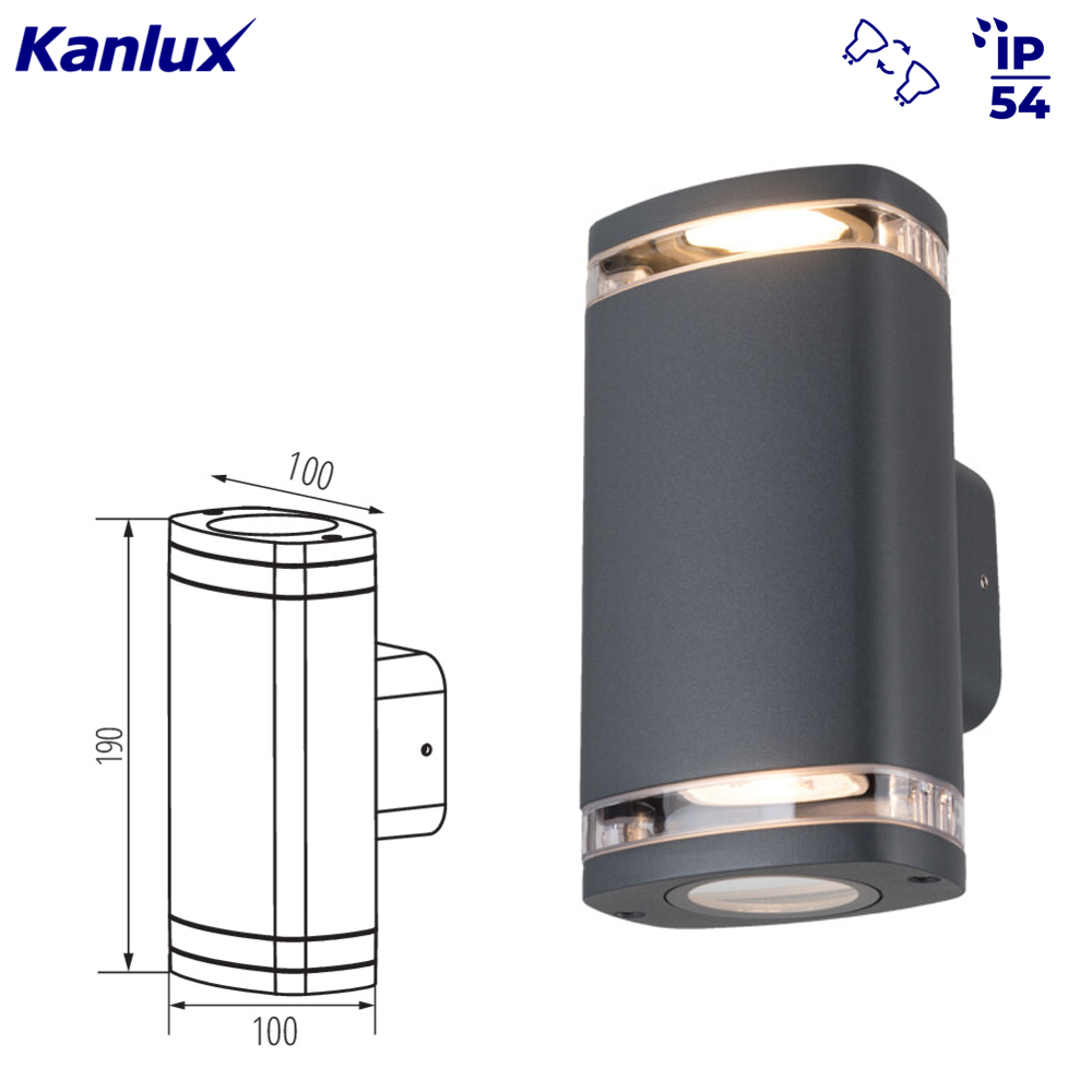 Kanlux ZEVI IP54 Modern Up Down GU10 LED Outdoor Wall Facade Light