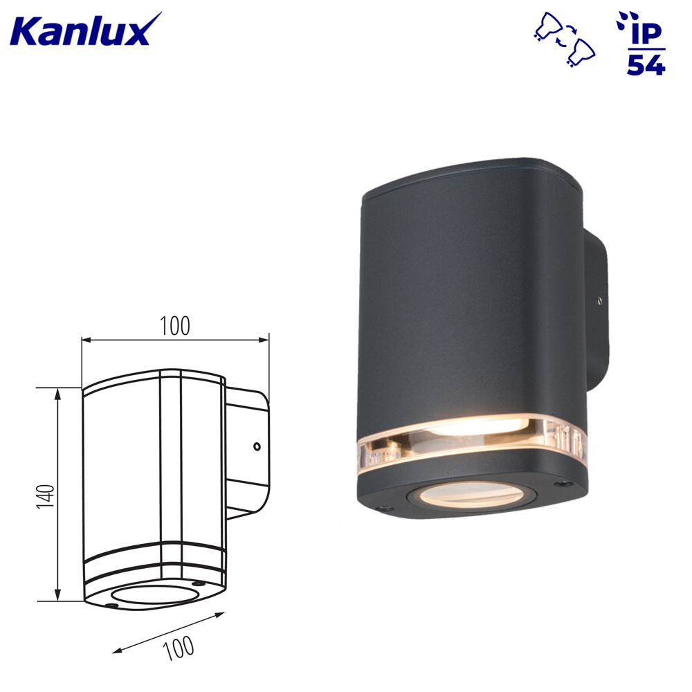Kanlux ZEVI IP54 Modern Up Down GU10 LED Outdoor Wall Facade Light