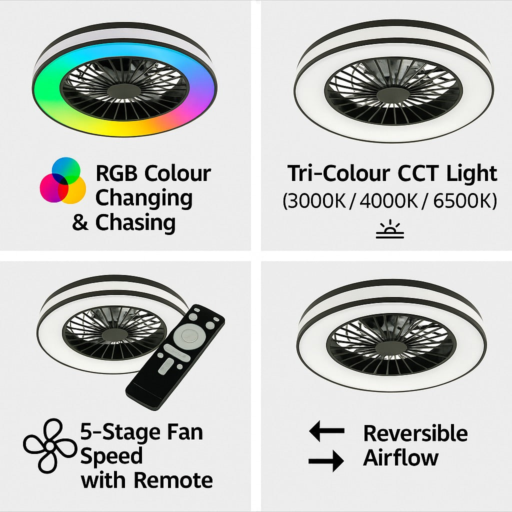 Kanlux PLAVE RGB LED Ceiling Fan Light Remote CCT Reversible Modern 48W
