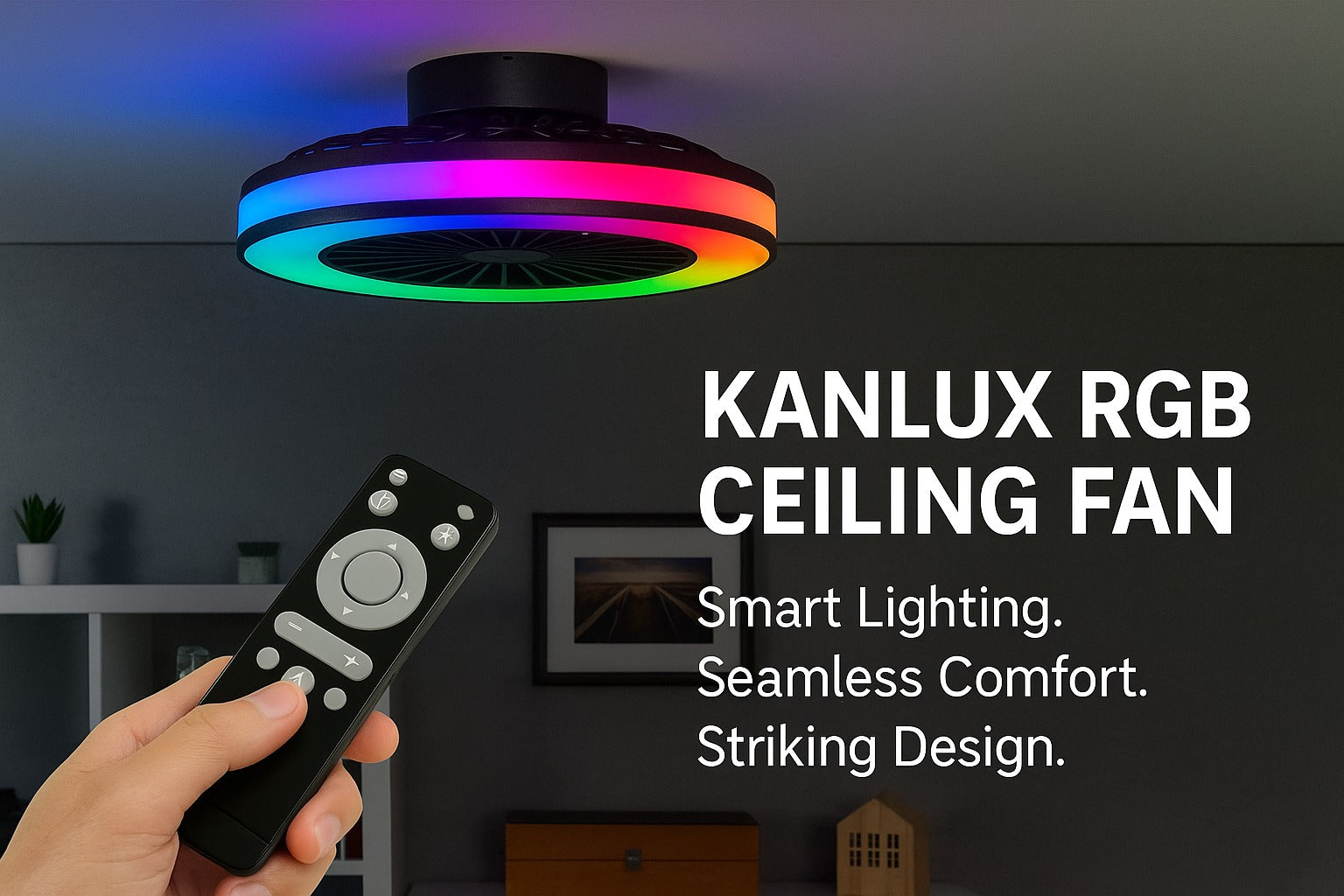 Kanlux PLAVE RGB LED Ceiling Fan Light Remote CCT Reversible Modern 48W