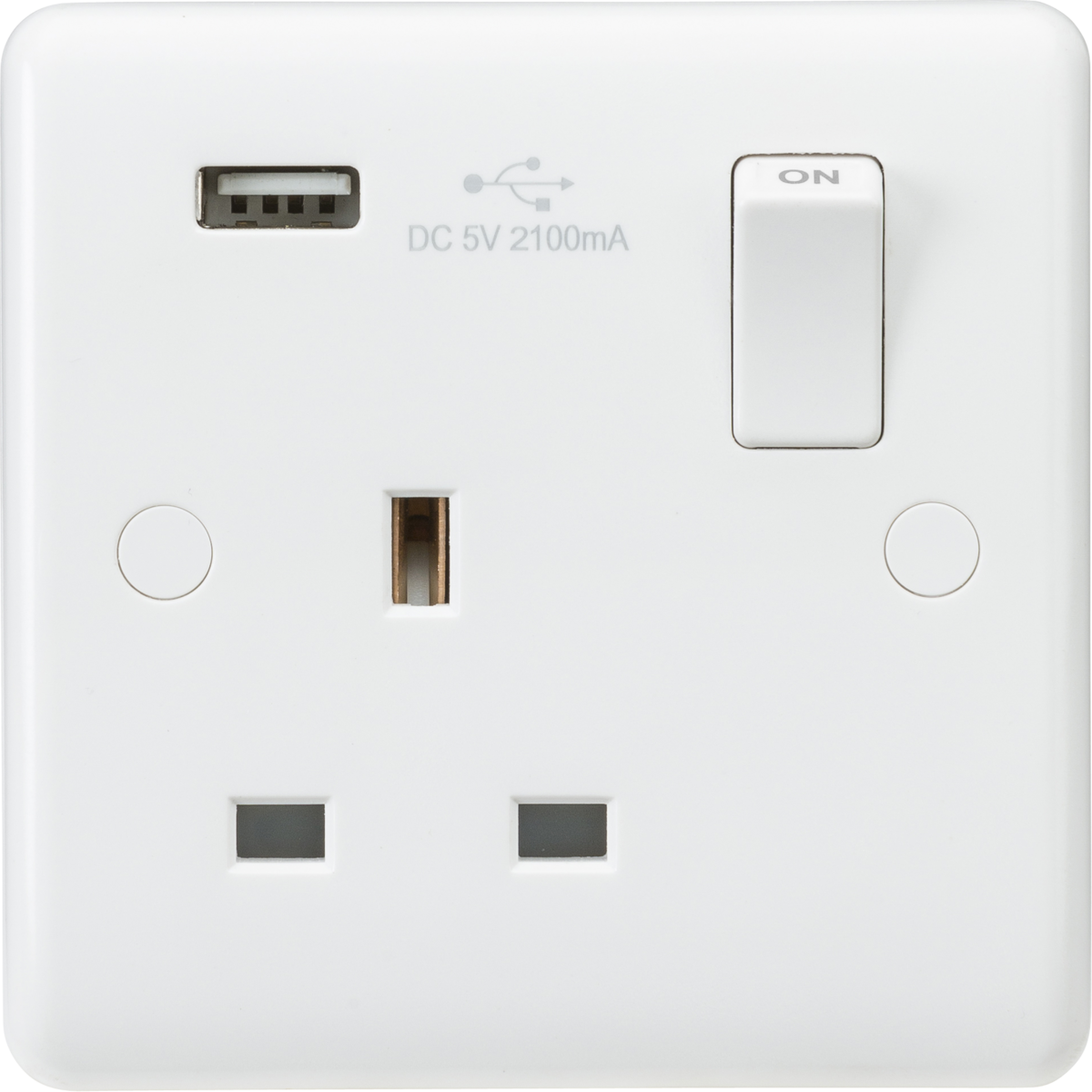 Knightsbridge Curved Edge White Plastic ASTA Approved Single Socket Range Switch Unswitched USB
