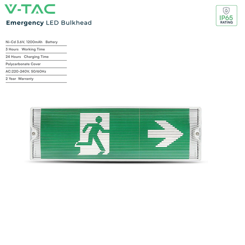 V-TAC 3W LED Emergency Bulkhead Light Fitting