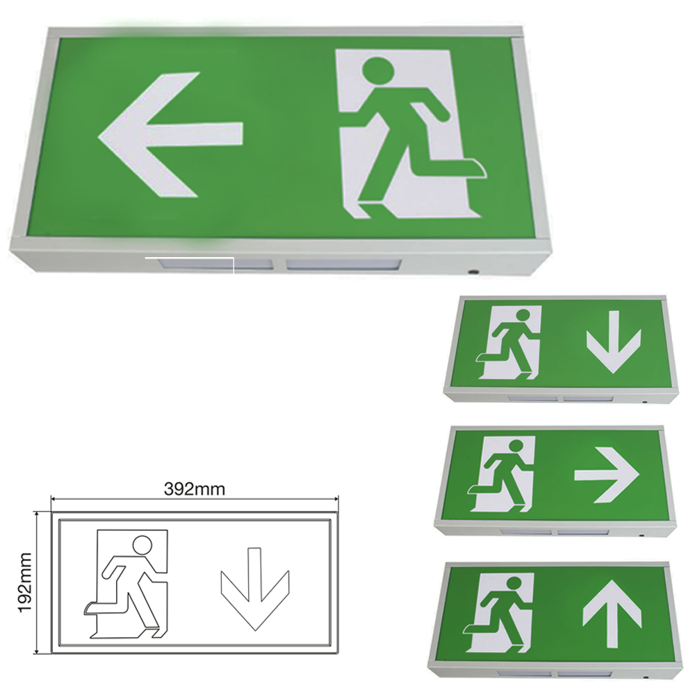 LED Exit Sign 3W IP20 White Sheet Steel | 3 Hour Maintained Emergency Exit Box | BS EN 60598-2-22 | Arrow Legends