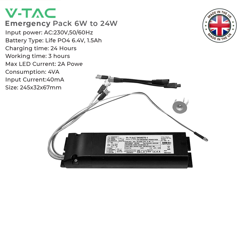 V-TAC 24W LED Emergency Kit (UK) - Reliable Backup Power for Emergency Lighting