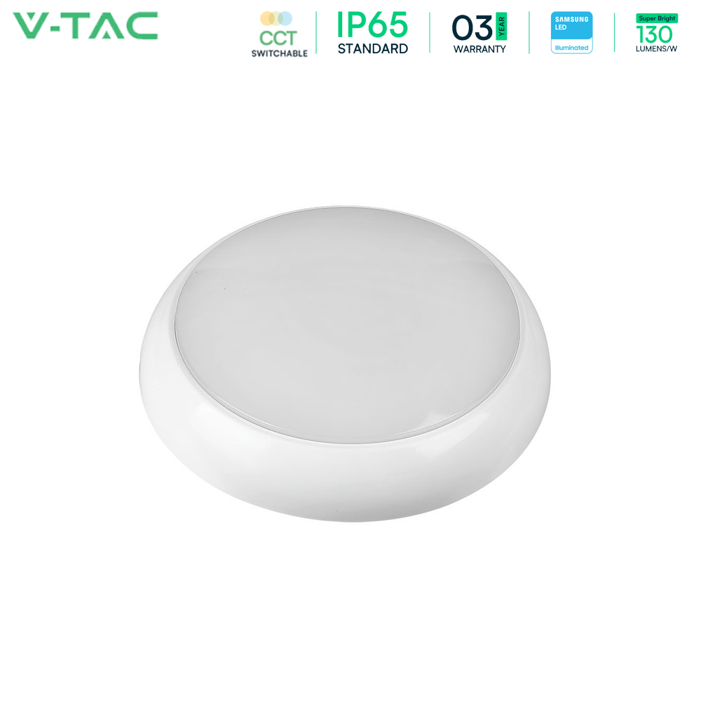 V-TAC VT-8603 IP65 LED CCT Surface Mounted Dome Light with Samsung Chip - Multi Wattage, Emergency & Sensor Options