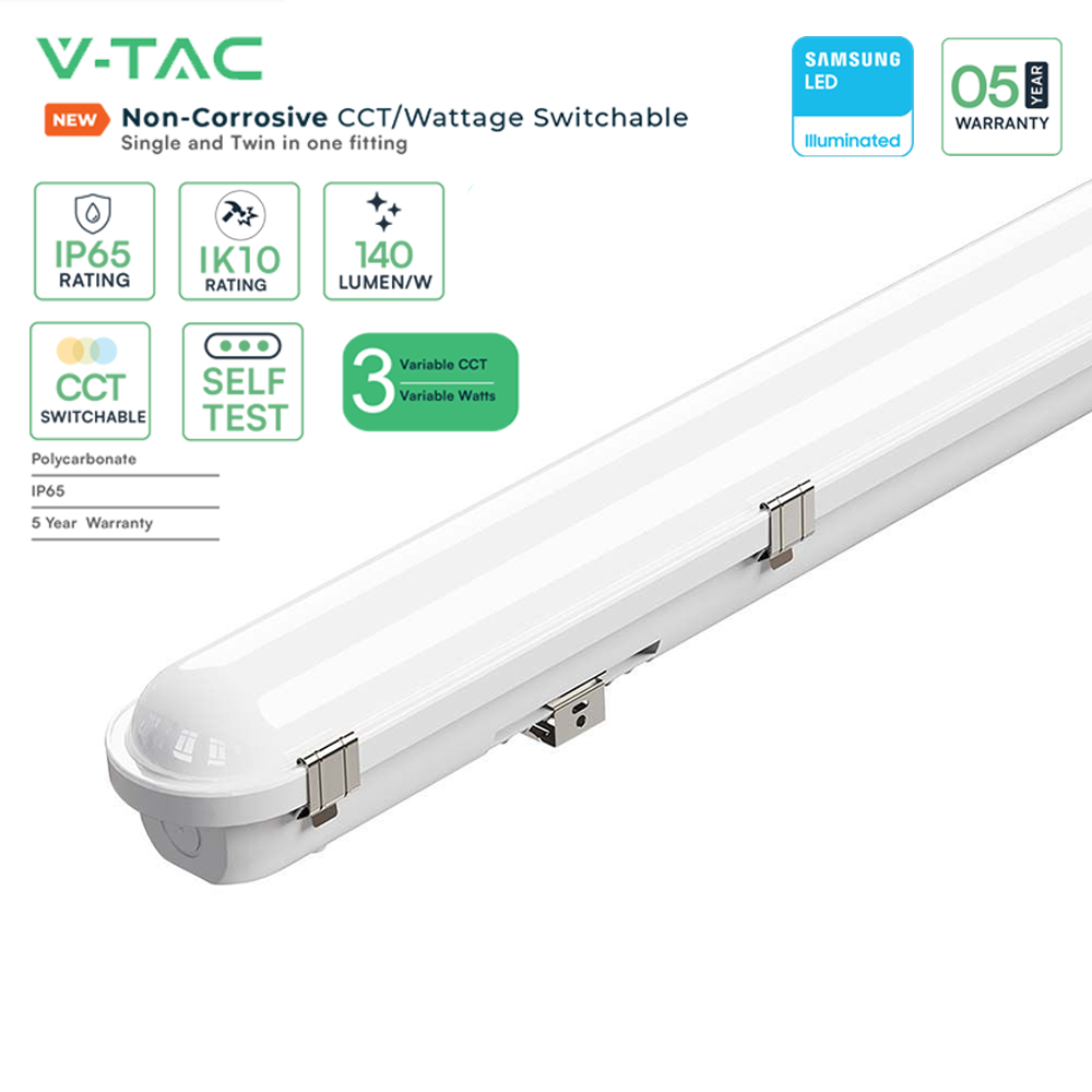 V-TAC VT-41004 LED Batten Fitting Series - 20W/25W/30W - Multiple Sizes Available - With Sensor & Emergency Options - Commercial Non Corrosive Tube Light
