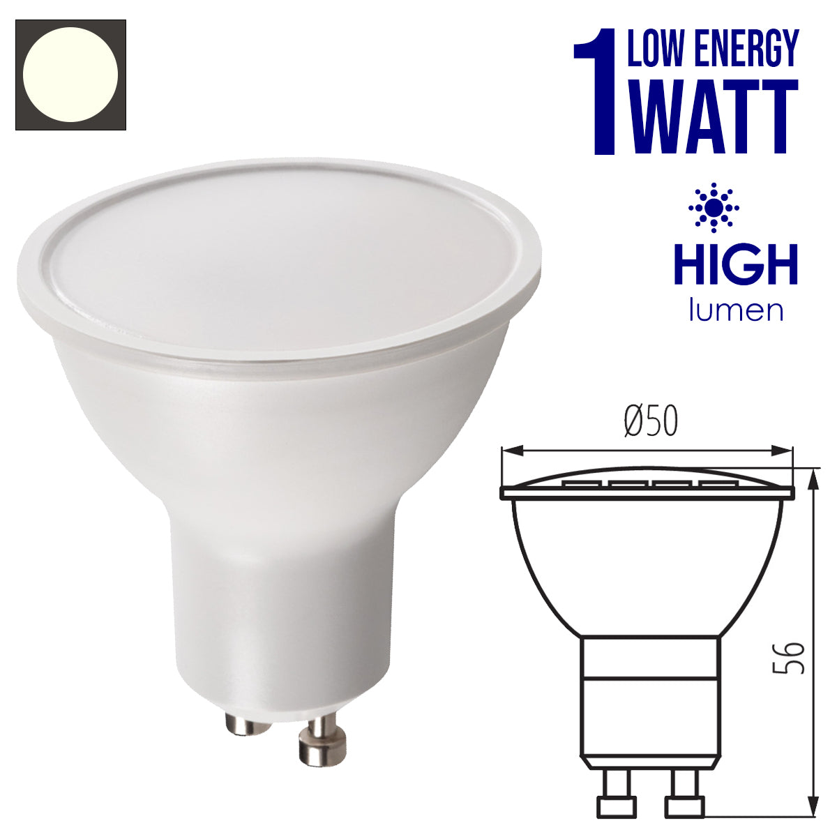 Kanlux 1watt Ultra Low Energy LED GU10 Light Bulb Spotlight 1W = 10watt Equivalent Output - Super Efficient & Super Low Consumption - Best Choice for Off Grid Solar Powered Electrical Systems