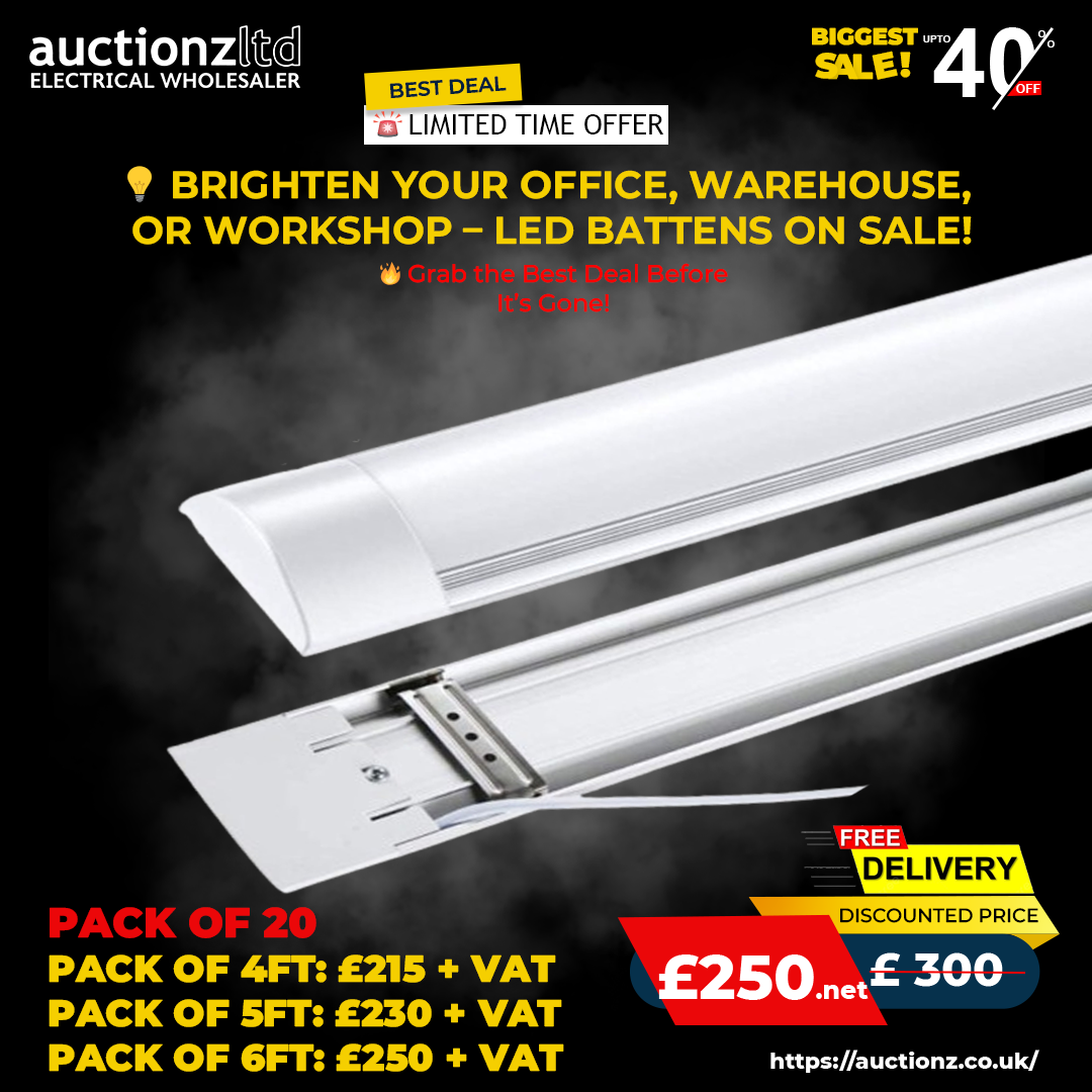 Special Offer – Limited Time Only! Pack of 20 - 4ft 5ft 6ft LED Batten Light Slimline Wide Tube Fitting Garage Workshop Warehouse Lighting